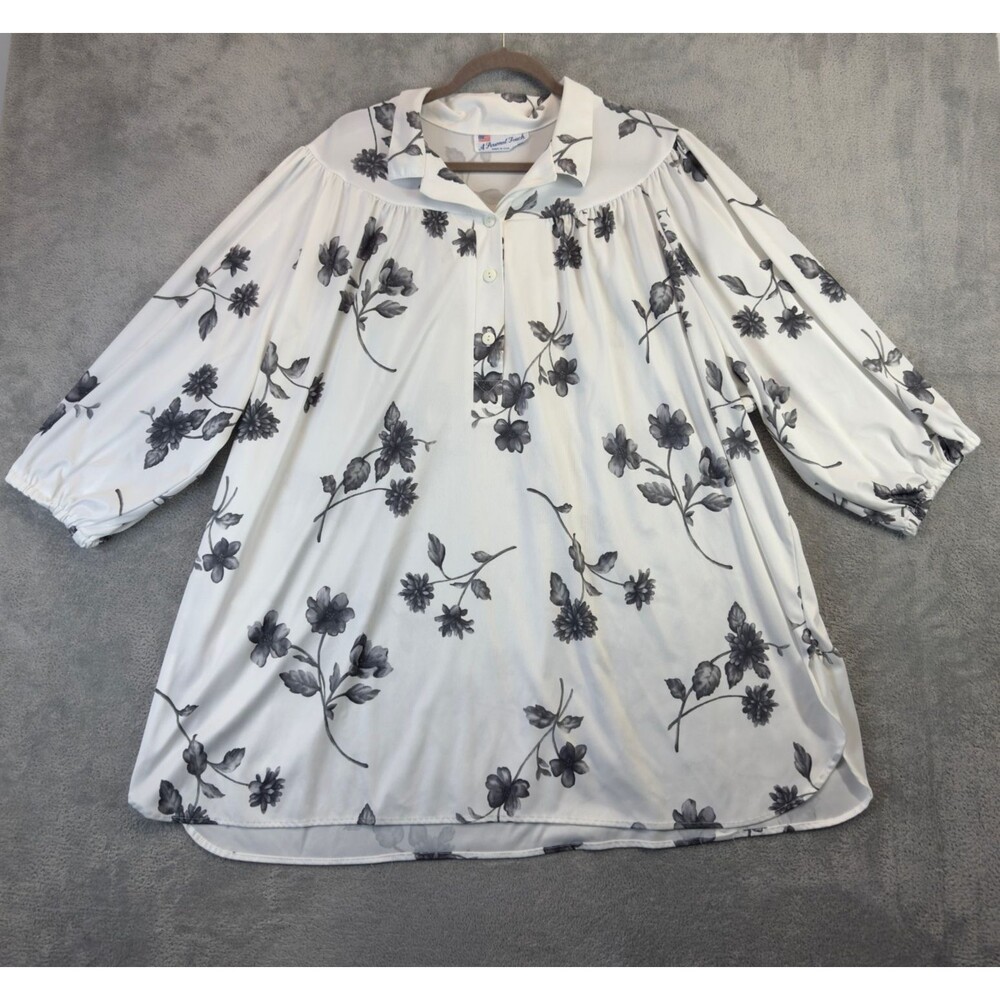 A Personal Touch Shirt Womens 4X White Floral Button Front Tunic Made in USA Top